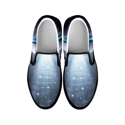 Dark Night UFO Print Black Slip On Shoes