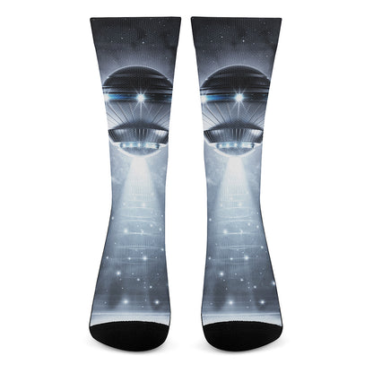 Dark Night UFO Print Crew Socks