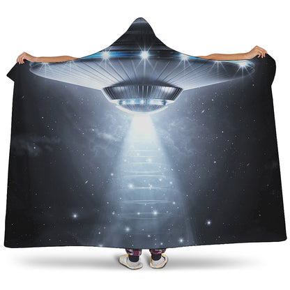 Dark Night UFO Print Hooded Blanket