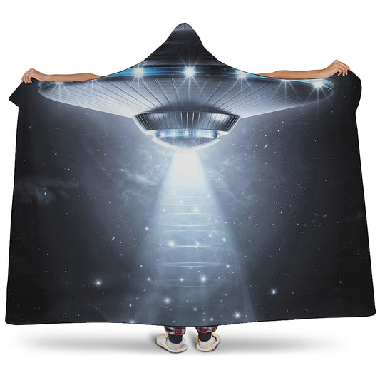Dark Night UFO Print Hooded Blanket