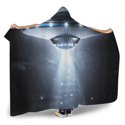 Dark Night UFO Print Hooded Blanket