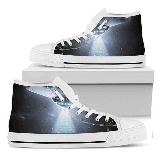 Dark Night UFO Print White High Top Shoes