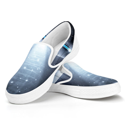 Dark Night UFO Print White Slip On Shoes