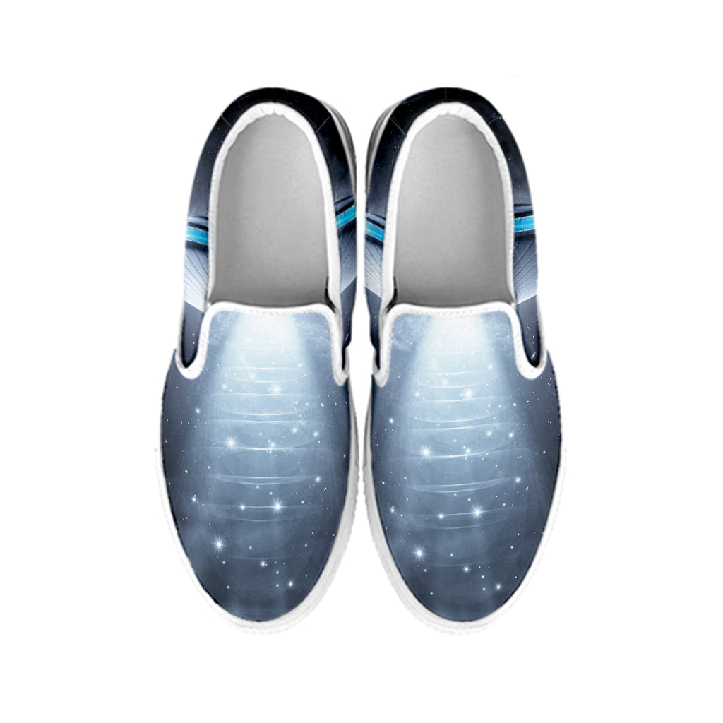 Dark Night UFO Print White Slip On Shoes