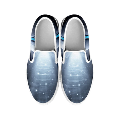 Dark Night UFO Print White Slip On Shoes