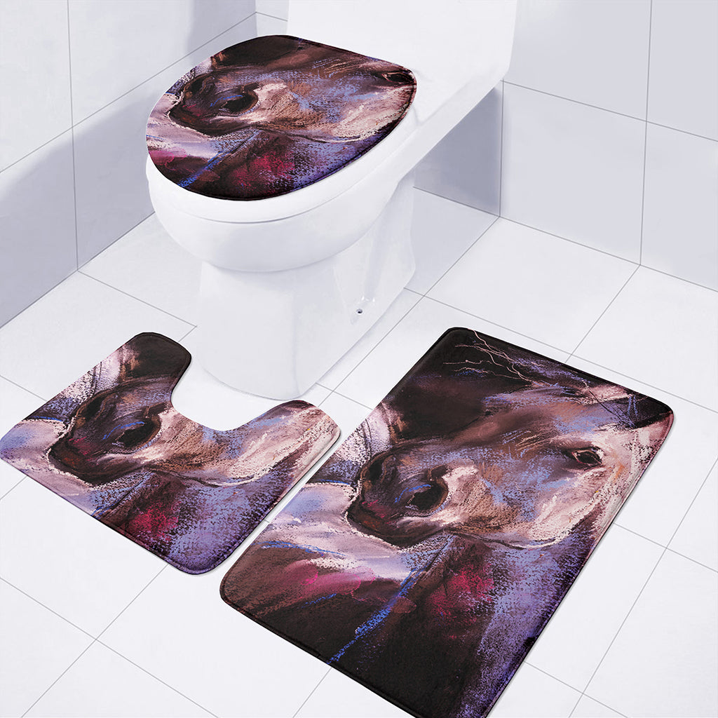 Dark Pink Horse Painting Print 3 Piece Bath Mat Set