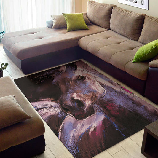 Dark Pink Horse Painting Print Area Rug