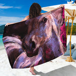 Dark Pink Horse Painting Print Beach Sarong Wrap