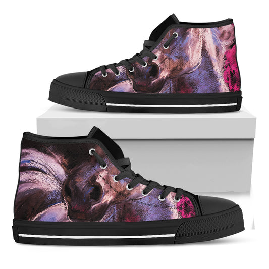 Dark Pink Horse Painting Print Black High Top Shoes