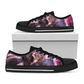 Dark Pink Horse Painting Print Black Low Top Sneakers