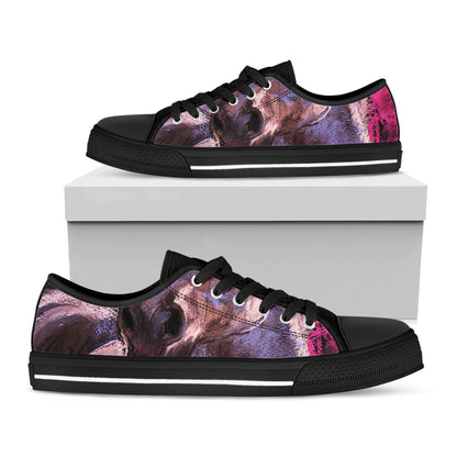 Dark Pink Horse Painting Print Black Low Top Shoes 
