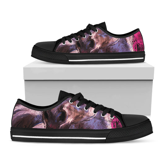 Dark Pink Horse Painting Print Black Low Top Shoes 