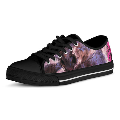 Dark Pink Horse Painting Print Black Low Top Shoes 