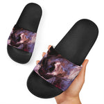 Dark Pink Horse Painting Print Black Slide Sandals