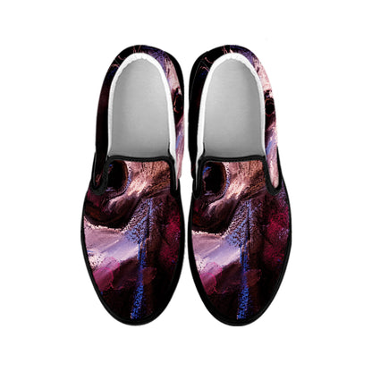 Dark Pink Horse Painting Print Black Slip On Shoes