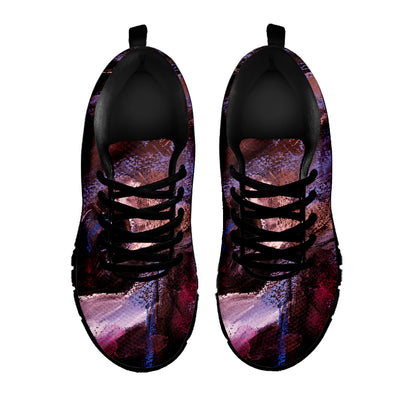 Dark Pink Horse Painting Print Black Sneakers