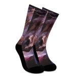 Dark Pink Horse Painting Print Crew Socks