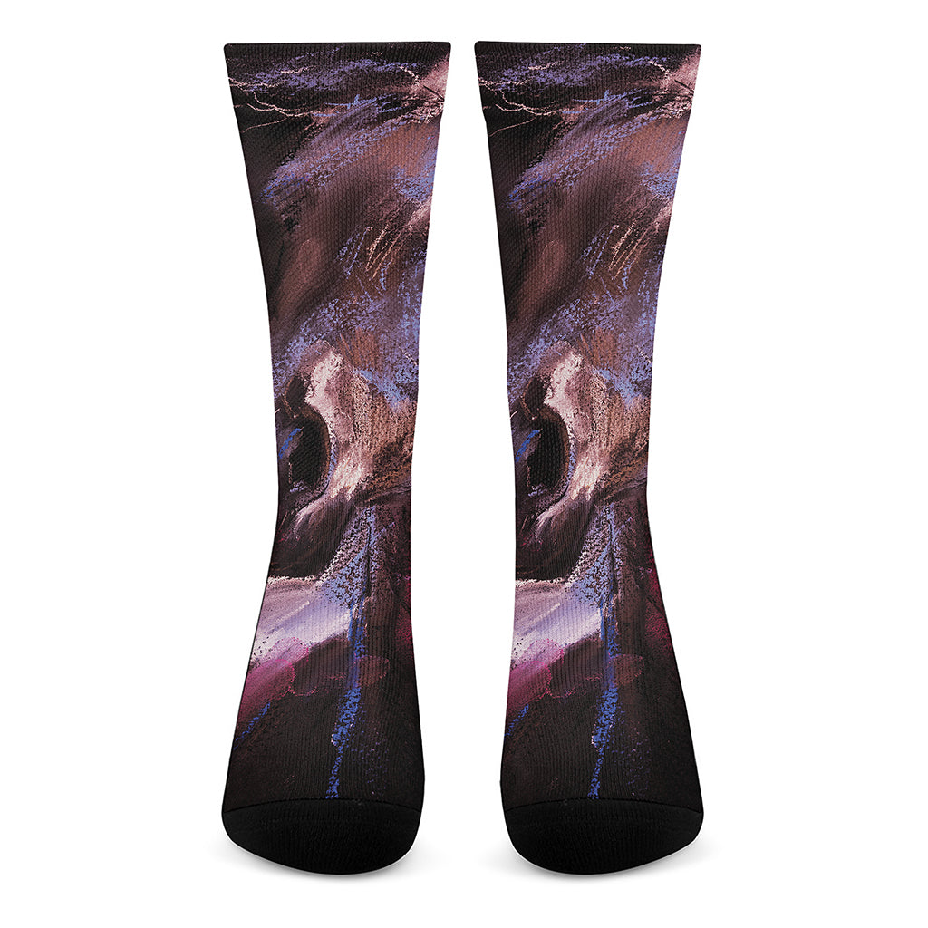 Dark Pink Horse Painting Print Crew Socks