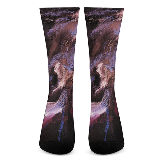 Dark Pink Horse Painting Print Crew Socks