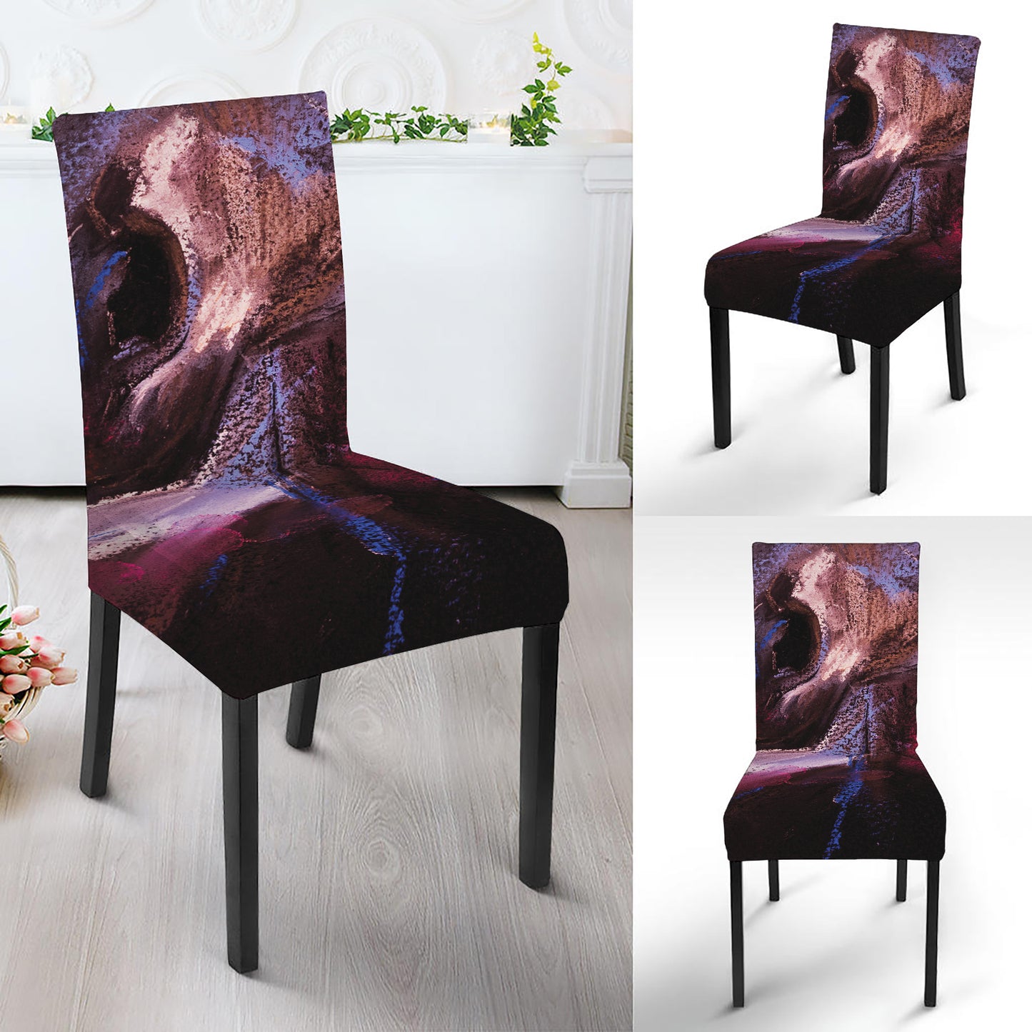 Dark Pink Horse Painting Print Dining Chair Slipcover