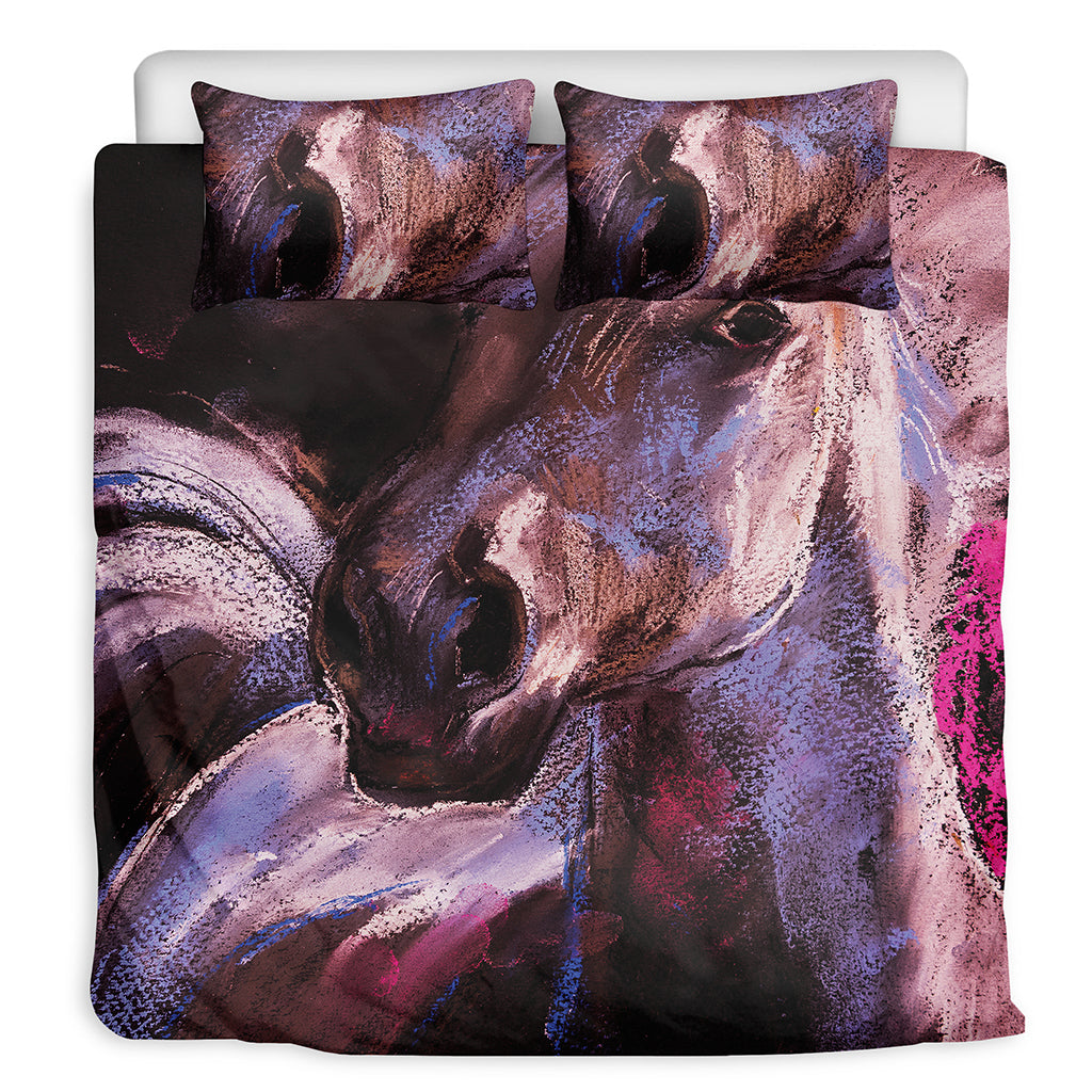 Dark Pink Horse Painting Print Duvet Cover Bedding Set