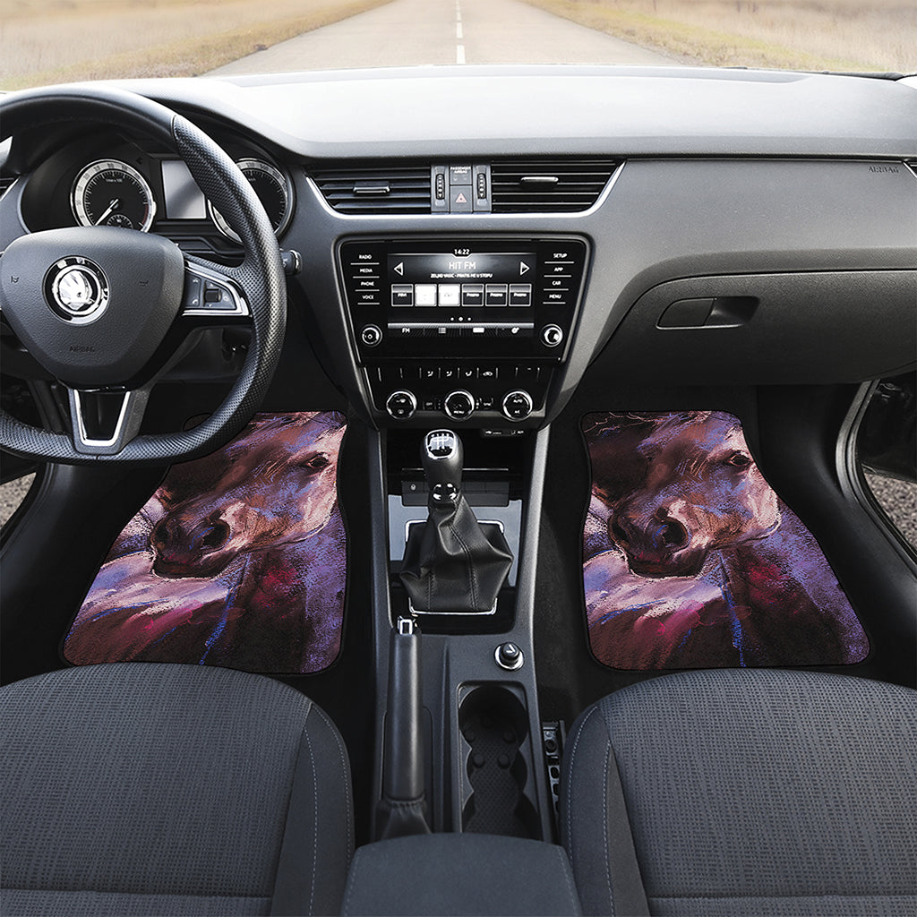Dark Pink Horse Painting Print Front and Back Car Floor Mats