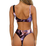 Dark Pink Horse Painting Print Front Bow Tie Bikini