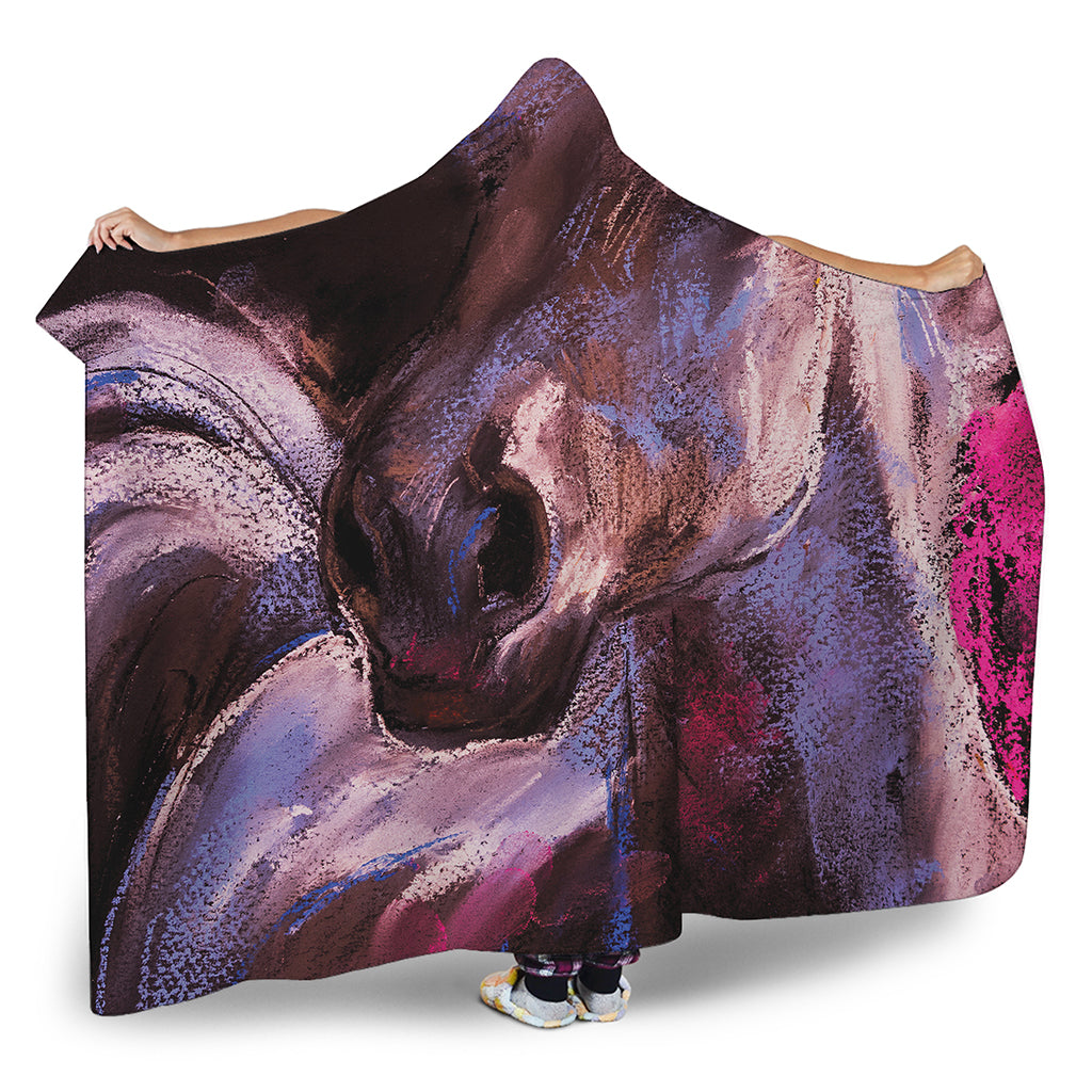 Dark Pink Horse Painting Print Hooded Blanket