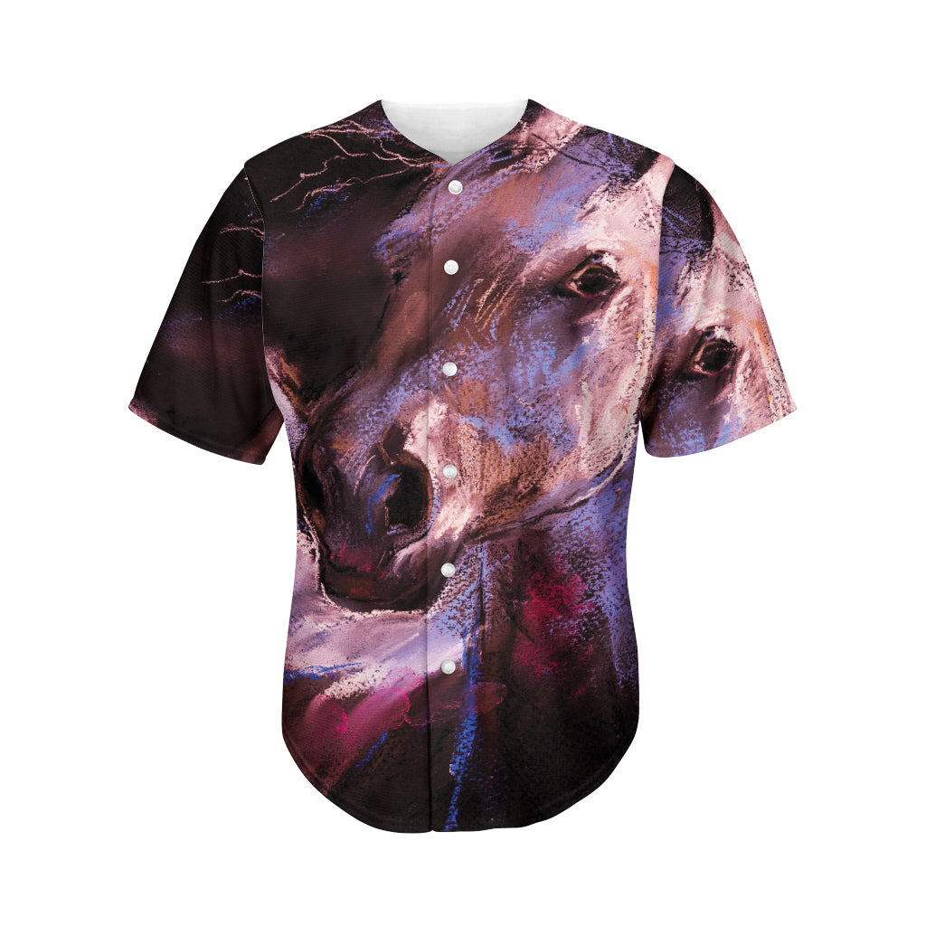 Dark Pink Horse Painting Print Men's Baseball Jersey
