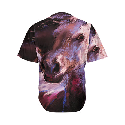 Dark Pink Horse Painting Print Men's Baseball Jersey