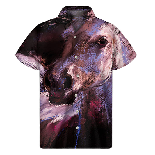 Dark Pink Horse Painting Print Men's Short Sleeve Shirt
