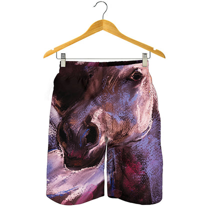 Dark Pink Horse Painting Print Men's Shorts