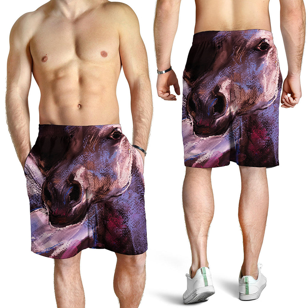 Dark Pink Horse Painting Print Men's Shorts
