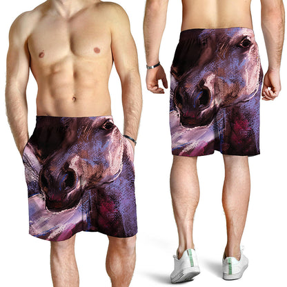 Dark Pink Horse Painting Print Men's Shorts