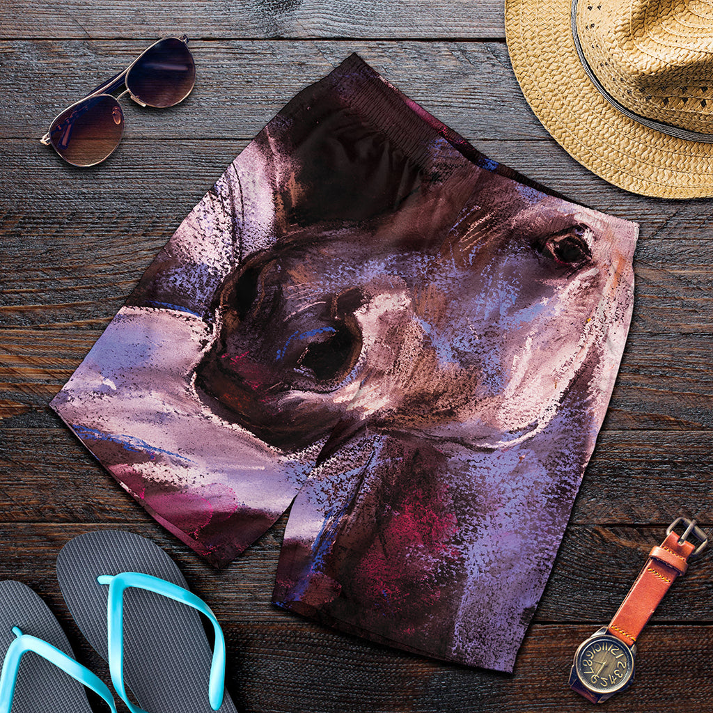 Dark Pink Horse Painting Print Men's Shorts