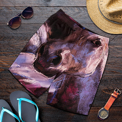 Dark Pink Horse Painting Print Men's Shorts