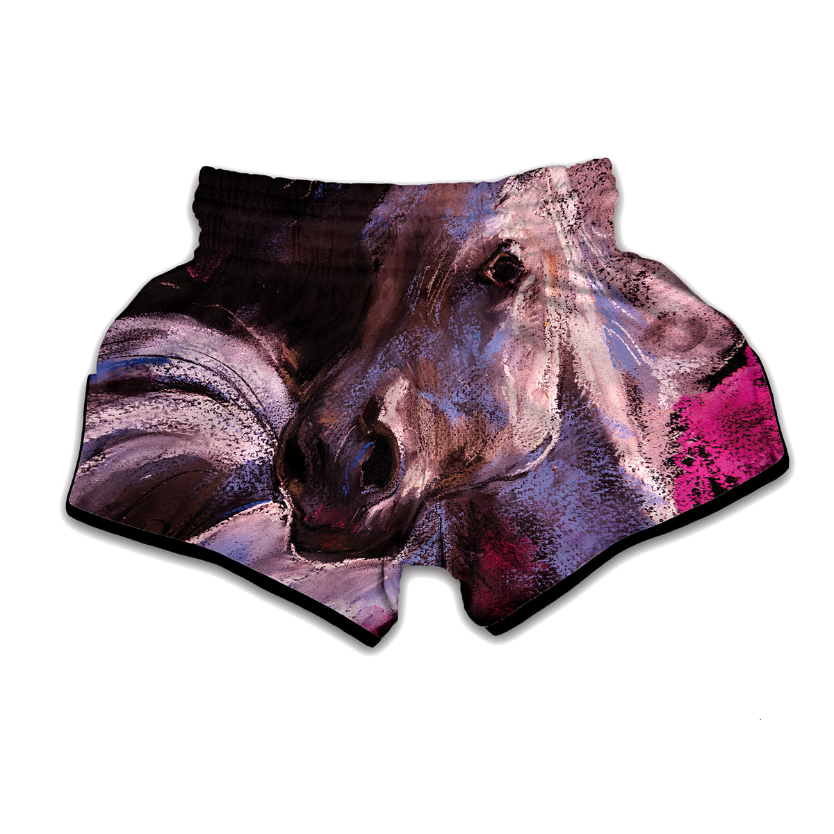 Dark Pink Horse Painting Print Muay Thai Boxing Shorts