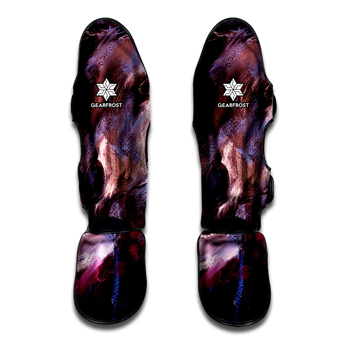 Dark Pink Horse Painting Print Muay Thai Shin Guard