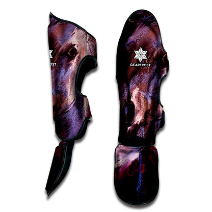 Dark Pink Horse Painting Print Muay Thai Shin Guard