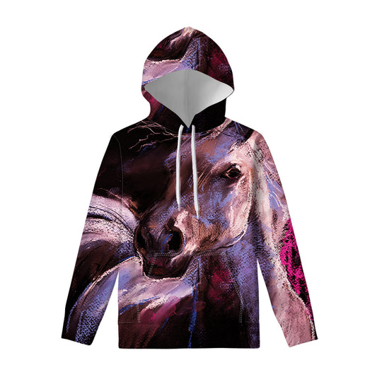 Dark Pink Horse Painting Print Pullover Hoodie