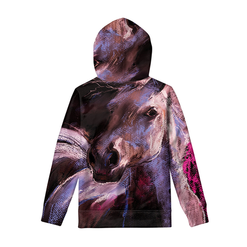Dark Pink Horse Painting Print Pullover Hoodie