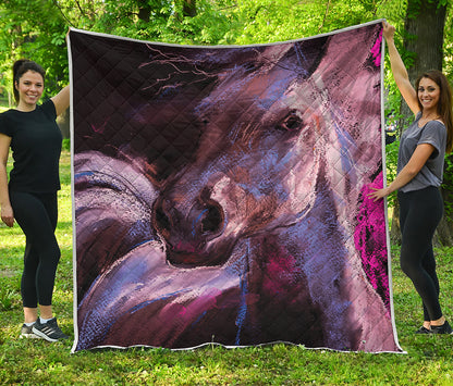 Dark Pink Horse Painting Print Quilt