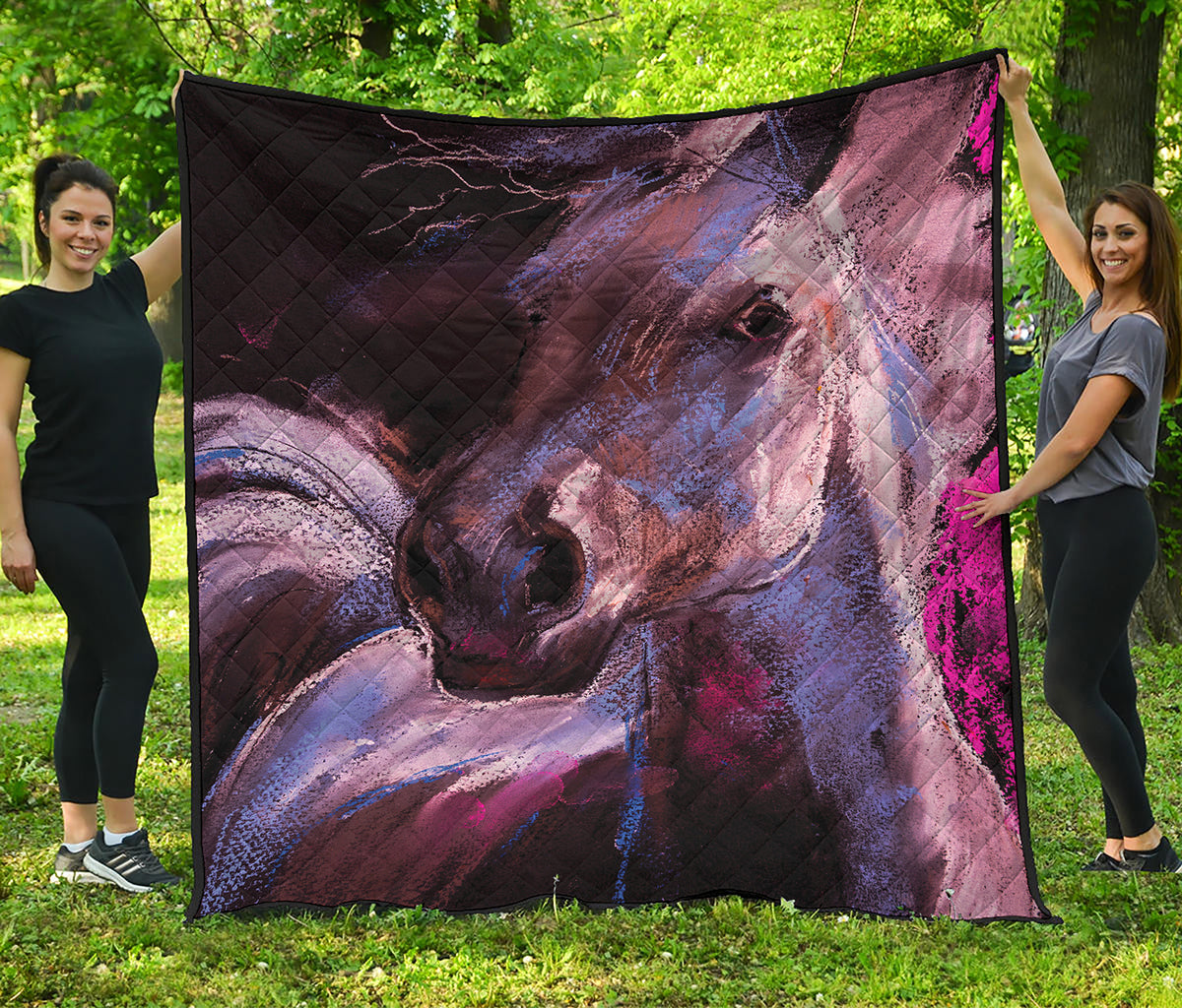 Dark Pink Horse Painting Print Quilt