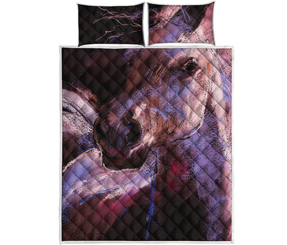 Dark Pink Horse Painting Print Quilt Bed Set