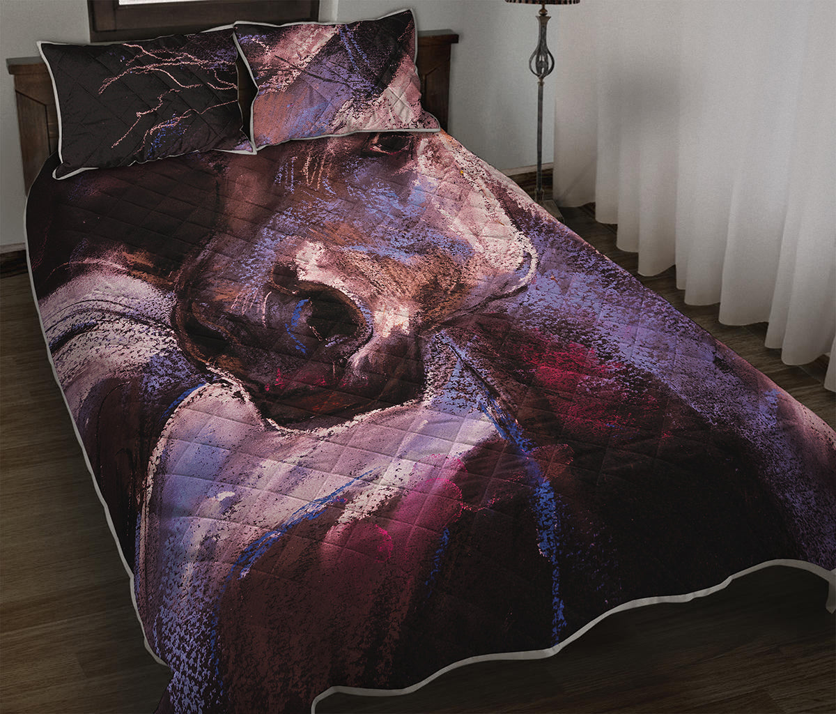 Dark Pink Horse Painting Print Quilt Bed Set