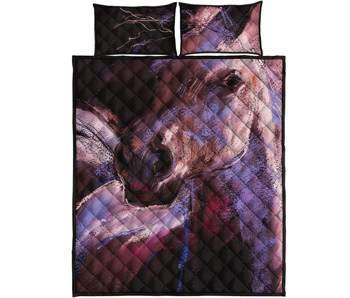 Dark Pink Horse Painting Print Quilt Bed Set