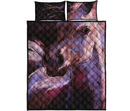 Dark Pink Horse Painting Print Quilt Bed Set