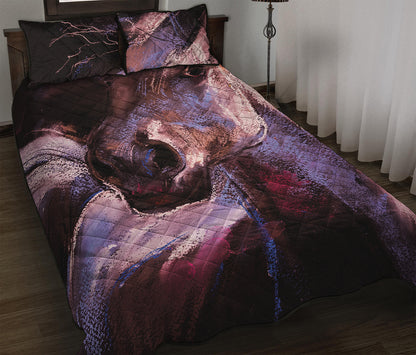 Dark Pink Horse Painting Print Quilt Bed Set