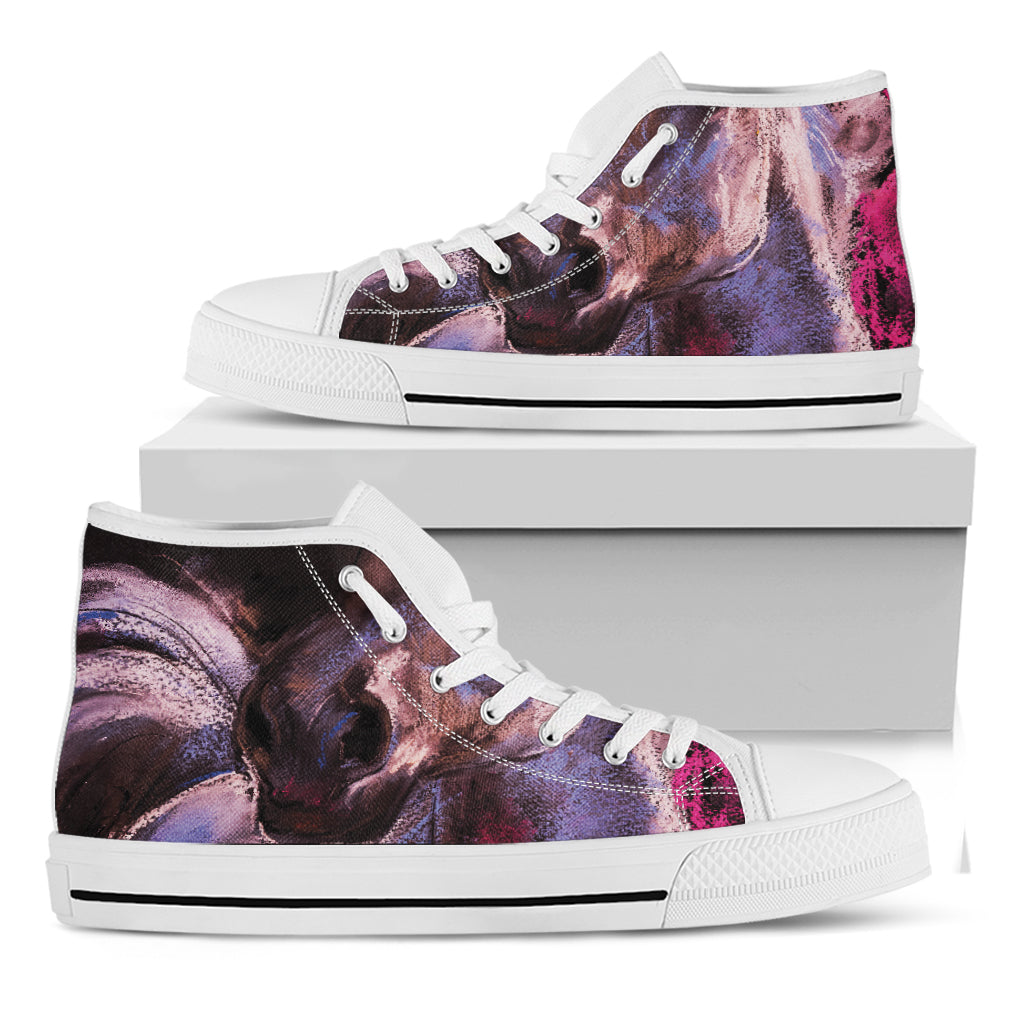 Dark Pink Horse Painting Print White High Top Shoes