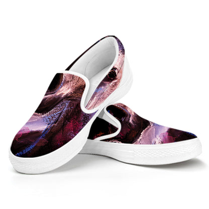 Dark Pink Horse Painting Print White Slip On Shoes
